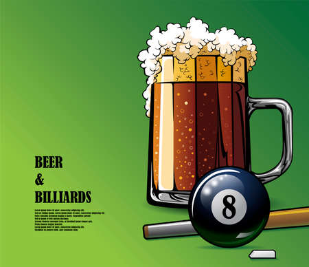 Beer and billiards, color illustrationのイラスト素材