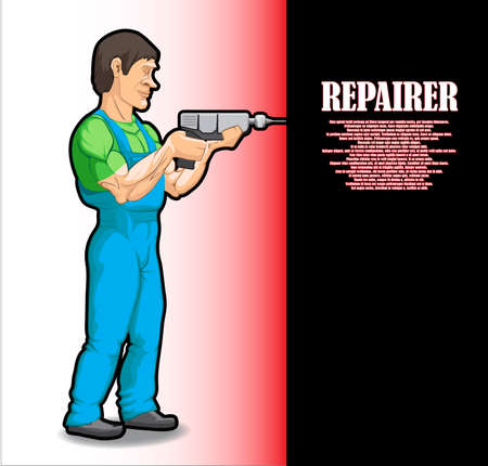 Illustration, worker drilling a wallのイラスト素材