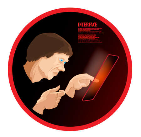 The man touches the smartphone's interfaceのイラスト素材