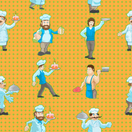 Pattern from drawn characters of cooksのイラスト素材