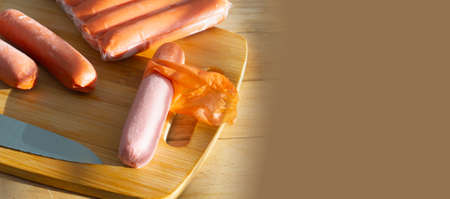 Nutritious sausages, on the tableの写真素材
