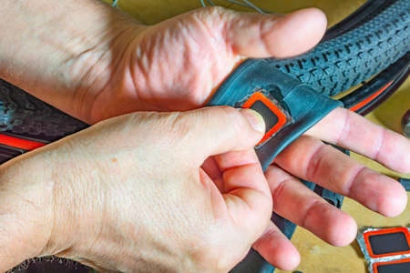 Sealing the camera for a bicycleの写真素材