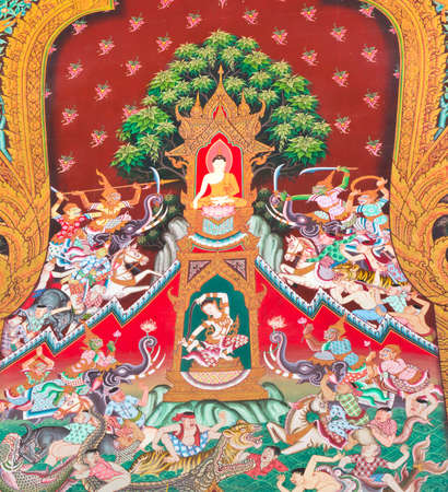 The Art thai painting on wall in temple.