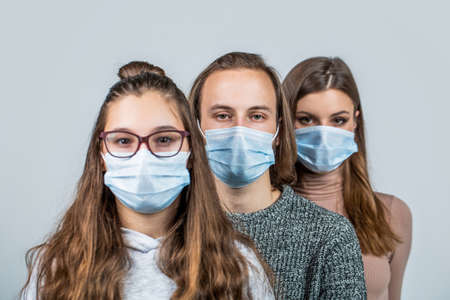 Group of people wearing protective medical mask for protection from virus disease. Group of people...