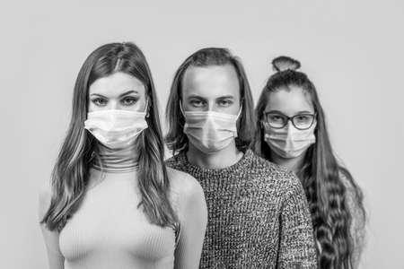 Group of people with protective masks. Crowd of people wearing medical masks. epidemic concept. Group of people wearing protective medical mask for protection from virus diseaseの写真素材