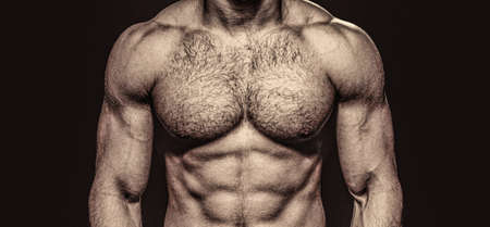 Beautiful male torso. Sexy man, naked body, nude male. Sexy body, nude man, naked male, muscled. Strong mans, bodybuilder, muscular men. Copy spaceの写真素材