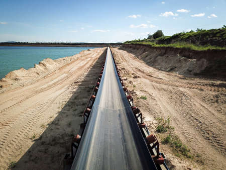 Conveyors a gravel a gravel landscape, aerial viewの写真素材