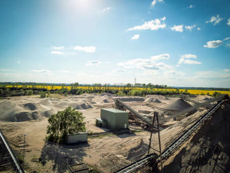 Conveyors a gravel a gravel landscape, aerial viewの写真素材