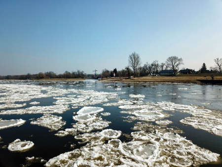 Ice drift on the Elbe, ice floesの写真素材