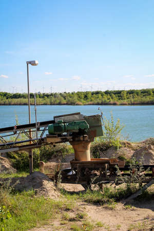 Details of a vibrator, gravel, conveyor belts, silos and heapsの写真素材