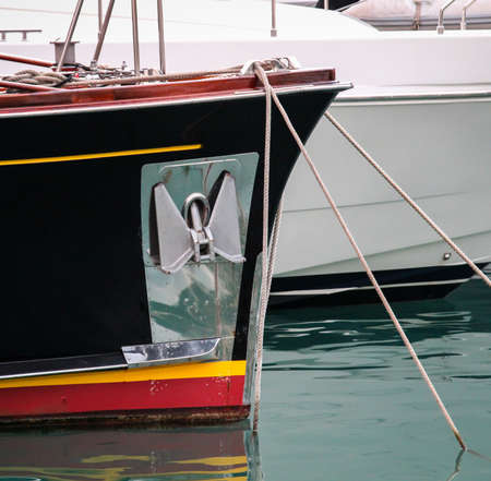 a yacht, sailboat lying in the harborの写真素材