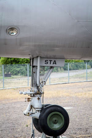 Detail view of a plane, nose wheel of an airplane