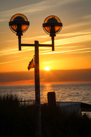 Breakwater built of wooden logs by the Baltic Sea.の写真素材