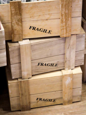 Wooden boxes for fragile things, fragileの写真素材