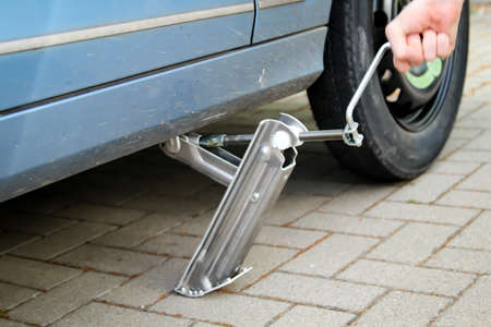 An emergency wheel was mounted on a car after a puncture