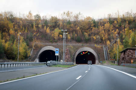 View into the tunnel tube of a motorway tunnel