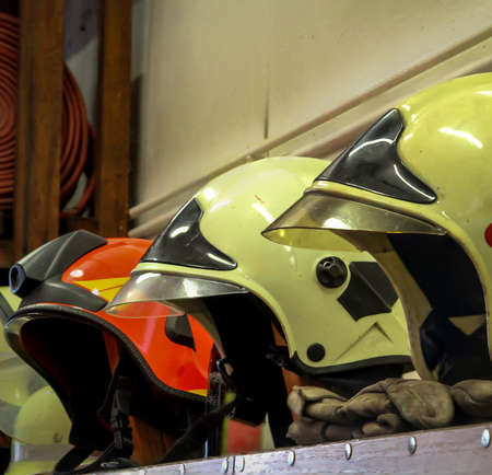 Firefighters helmet is ready for quick deploymentの写真素材