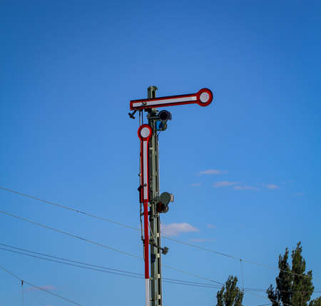 Rails, signals, detailed views of railway facilities in Köthenの写真素材