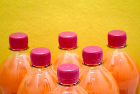 Beverage bottles with red lid, screw capの写真素材