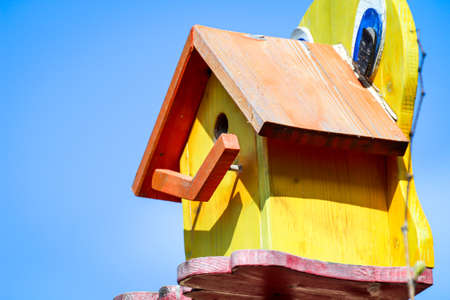 My self-made nesting box which is now used by titmice.の写真素材