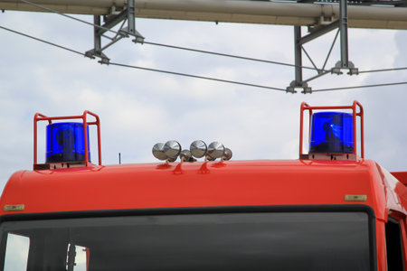 Details of a fire truck. View of a modern fire truck.