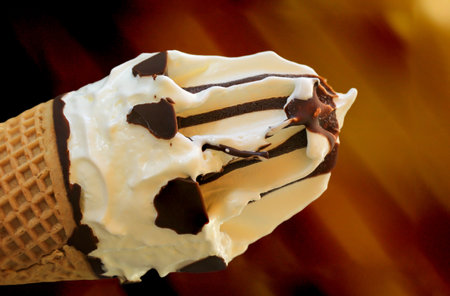 Close up of an ice cream cone, a waffle ice cream cone.の写真素材