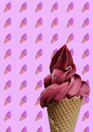 Close up of an ice cream cone, a waffle ice cream cone.の写真素材