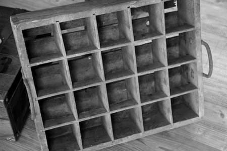 A traditional box for beer bottles or effervescent bottles made of wood. Very old!の写真素材