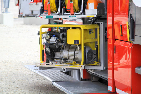 Details of a fire truck. View of a modern fire truck.