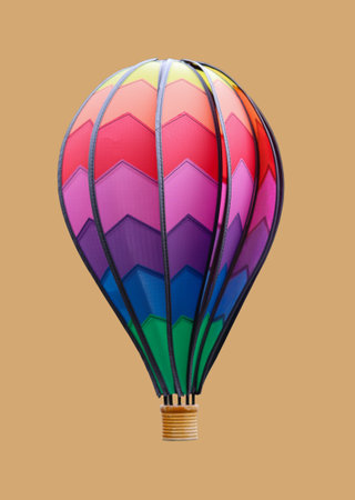 Colorful hot air balloon isolated on brown background.R ecording of a balloon, a wind chime.の写真素材