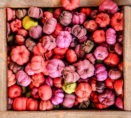 Craft accessories in a wooden box.の写真素材