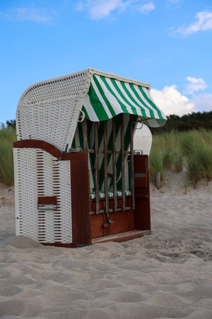 A beach chair on the Baltic Sea beach.の写真素材