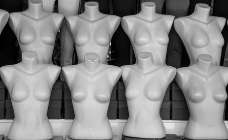 Details of a mannequin. White mannequins in the store. Black and white photo.の写真素材