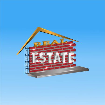 real estate with a 3D design concept. design with a brick, iron and writing background.のイラスト素材