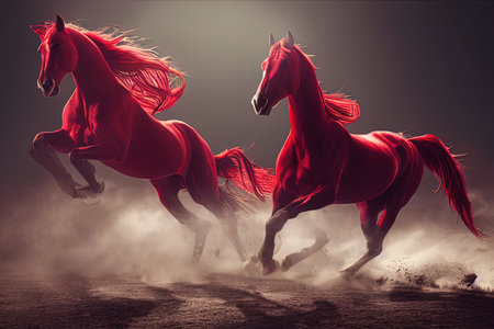 Red Stallions in Full Gallopの写真素材