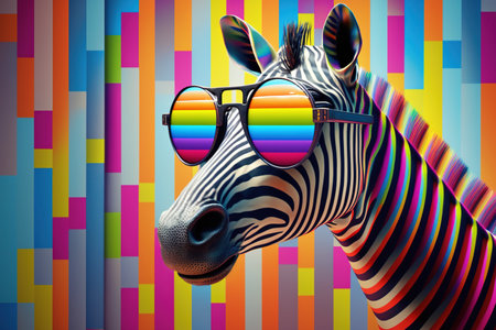 Rainbow Zebras with Sunglassesの写真素材