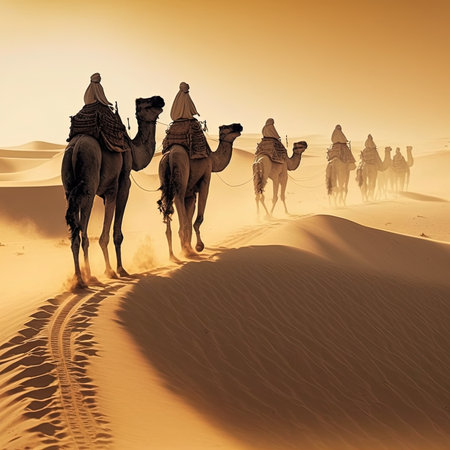 Camel Caravan in the Desertの写真素材