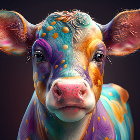 Colorful Head of a Young Cowの写真素材