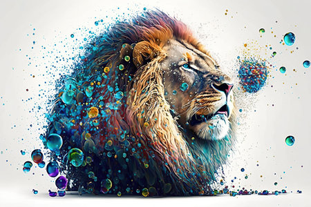 Rainbow Drops on the Lion s Maneの写真素材