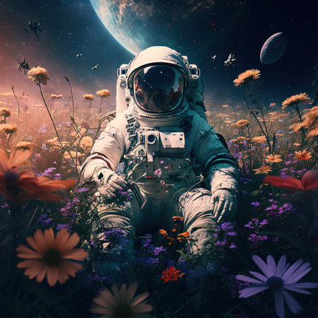 Astronaut in a Field of Flowers