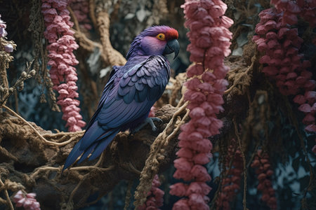 Tropical Parrot on the Vineの写真素材