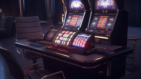 Slot Machines in a Casino Hallの写真素材