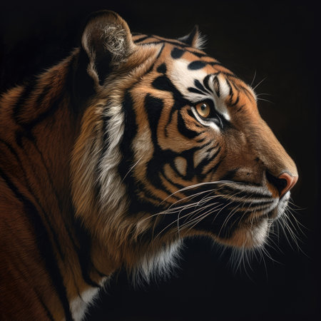 Majestic Intensity Tiger Head on Dark Canvasの写真素材