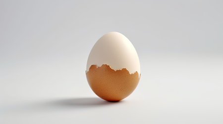 Half Peeled Delight Boiled Chicken Egg on a White Background