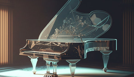 Melodic Reflections Captivating Glass Piano Artworkの写真素材