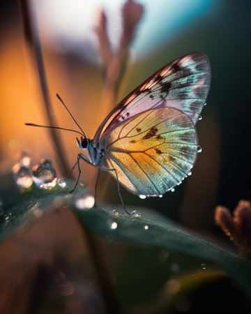 Graceful Butterfly on Delicate Stem Natures Beautyの写真素材