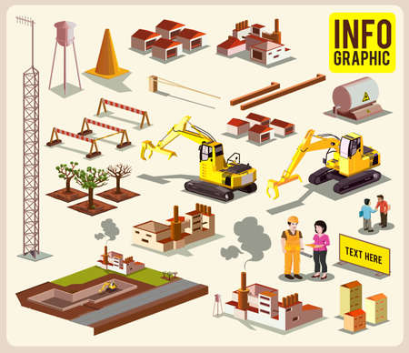 construction project info graphic,detailed isometric vector のイラスト素材
