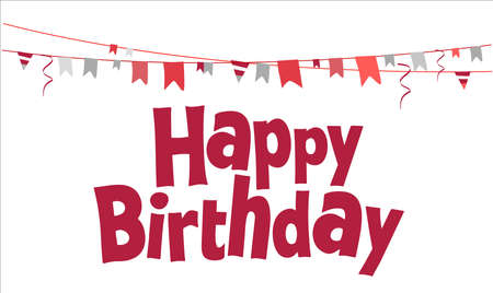 Happy Birthday lettering text banner, colorful calligraphy of birthday text with colorful confetti.のイラスト素材