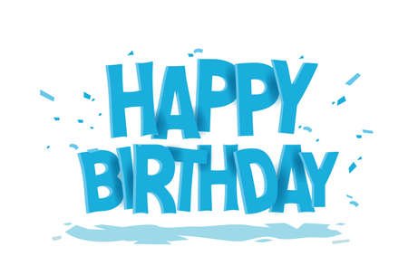 Happy Birthday lettering text banner, colorful calligraphy of birthday text with colorful confetti.のイラスト素材