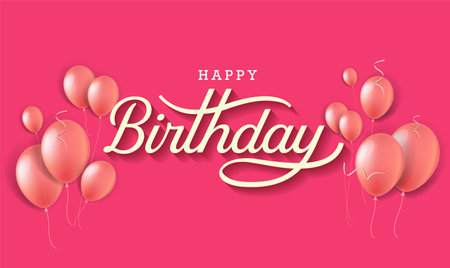 Happy Birthday lettering text banner, colorful calligraphy of birthday text with colorful confetti.のイラスト素材